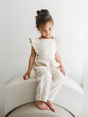 NEW Oat Co Linen Flutter Sleeve Jumpsuit in Vanilla 0-6 months